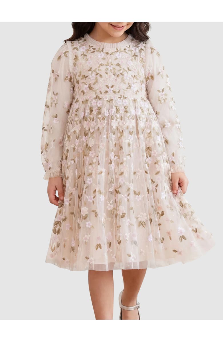 Needle & Thread Camellia Ditsy Long Sleeve Kids Dress, Main, color, Cream/Multi