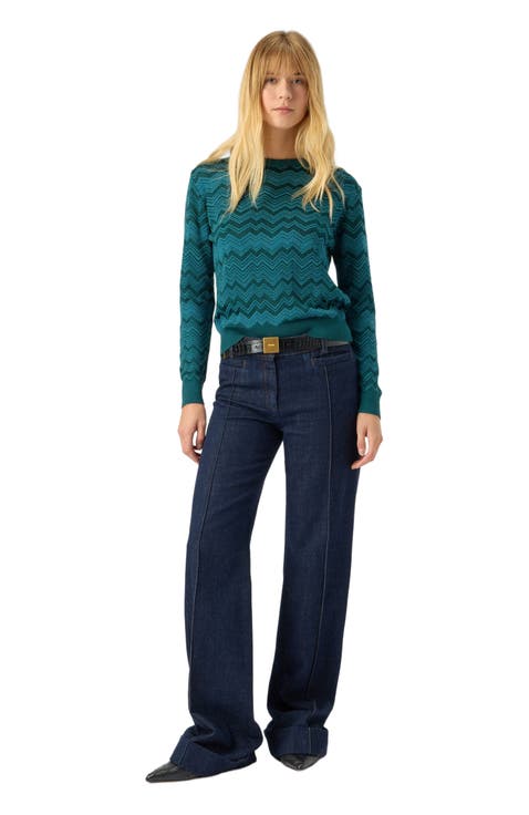 Crew Neck Sweater With Chevron Pattern