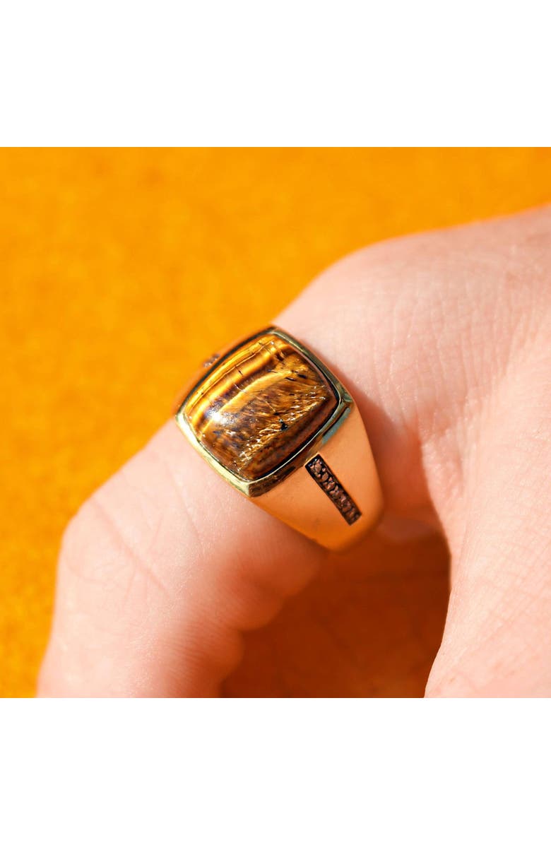 LuvMyJewelry Chatoyant Yellow Tiger Eye Silver Diamond Men Signet Ring, Alternate, color, 14Kt Gold Vermeil On Sterling