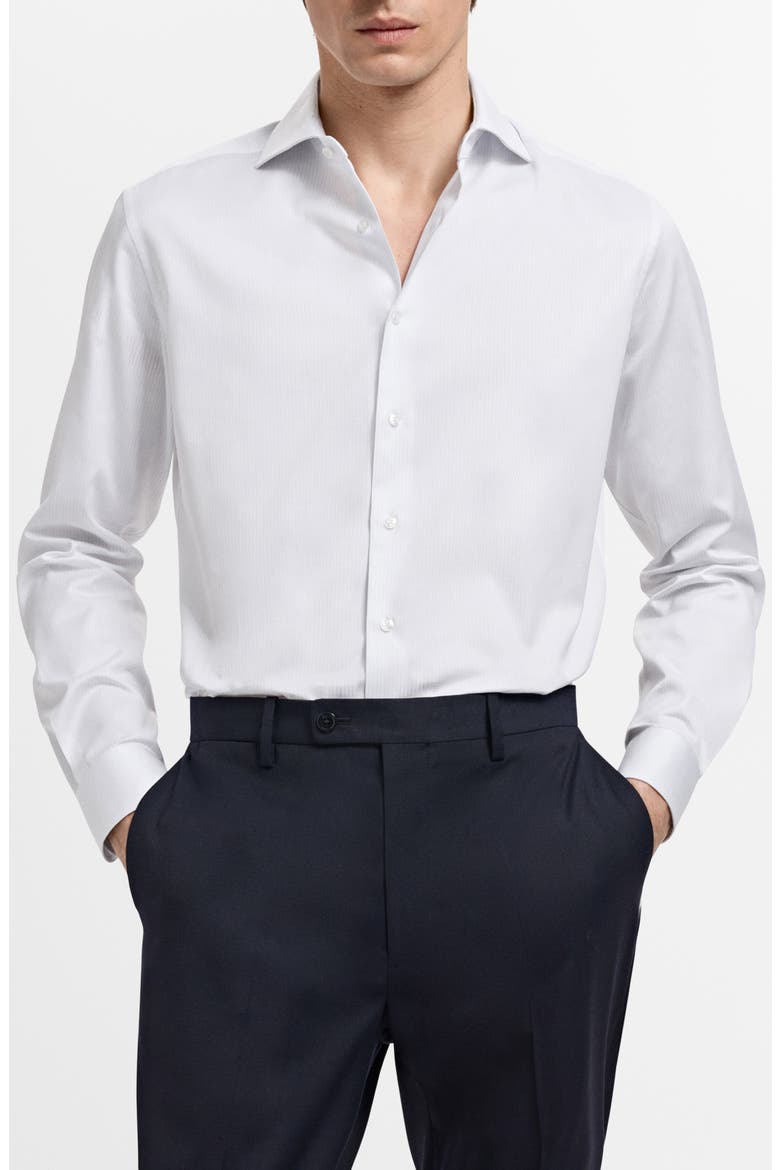 Slim Fit Stripe Cotton Suit Button-Up Shirt, Main, color, WHITE