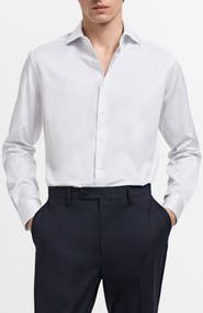 MANGO Slim Fit Stripe Cotton Suit Button-Up Shirt