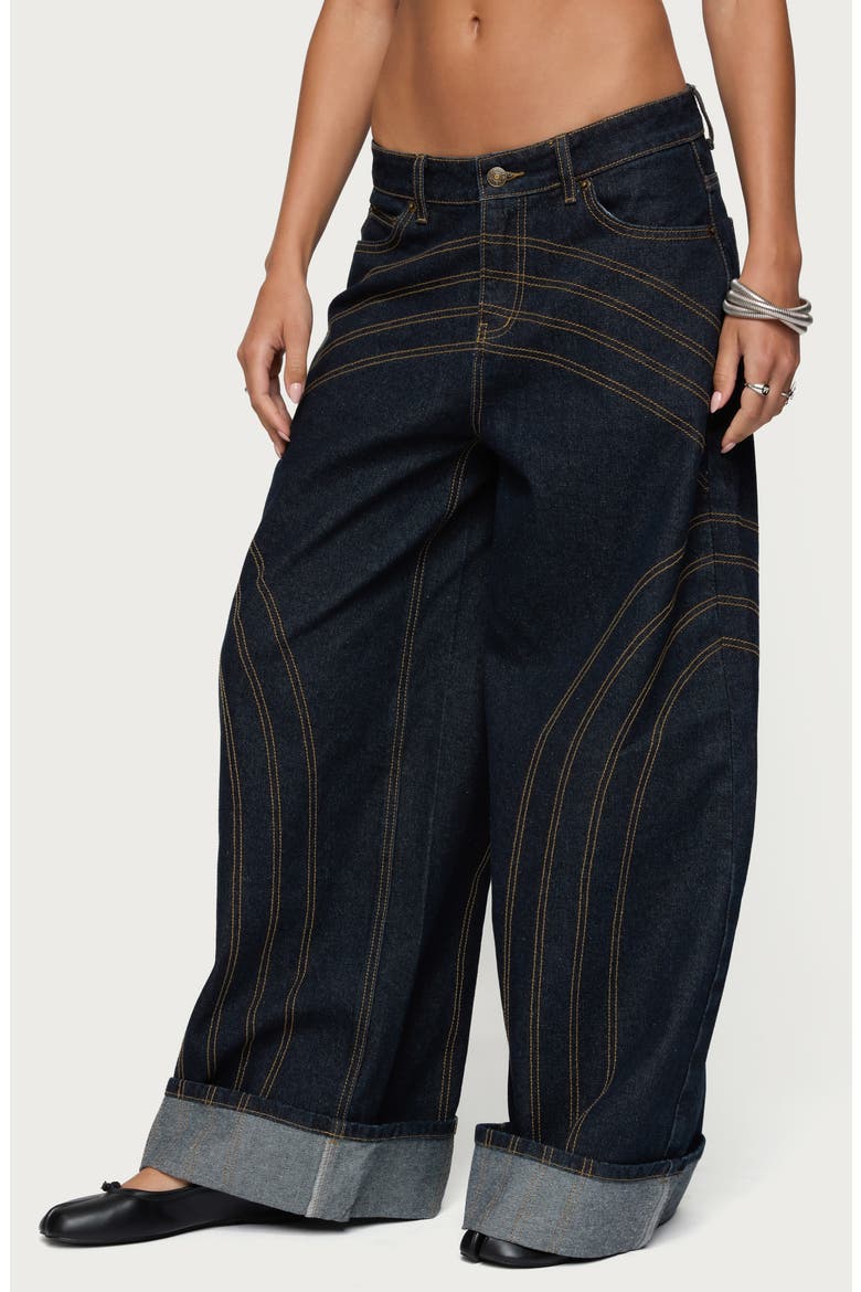 Cuffed Low Rise Baggy Jeans, Alternate, color, INDIGO-BLUE-RAW-WASH