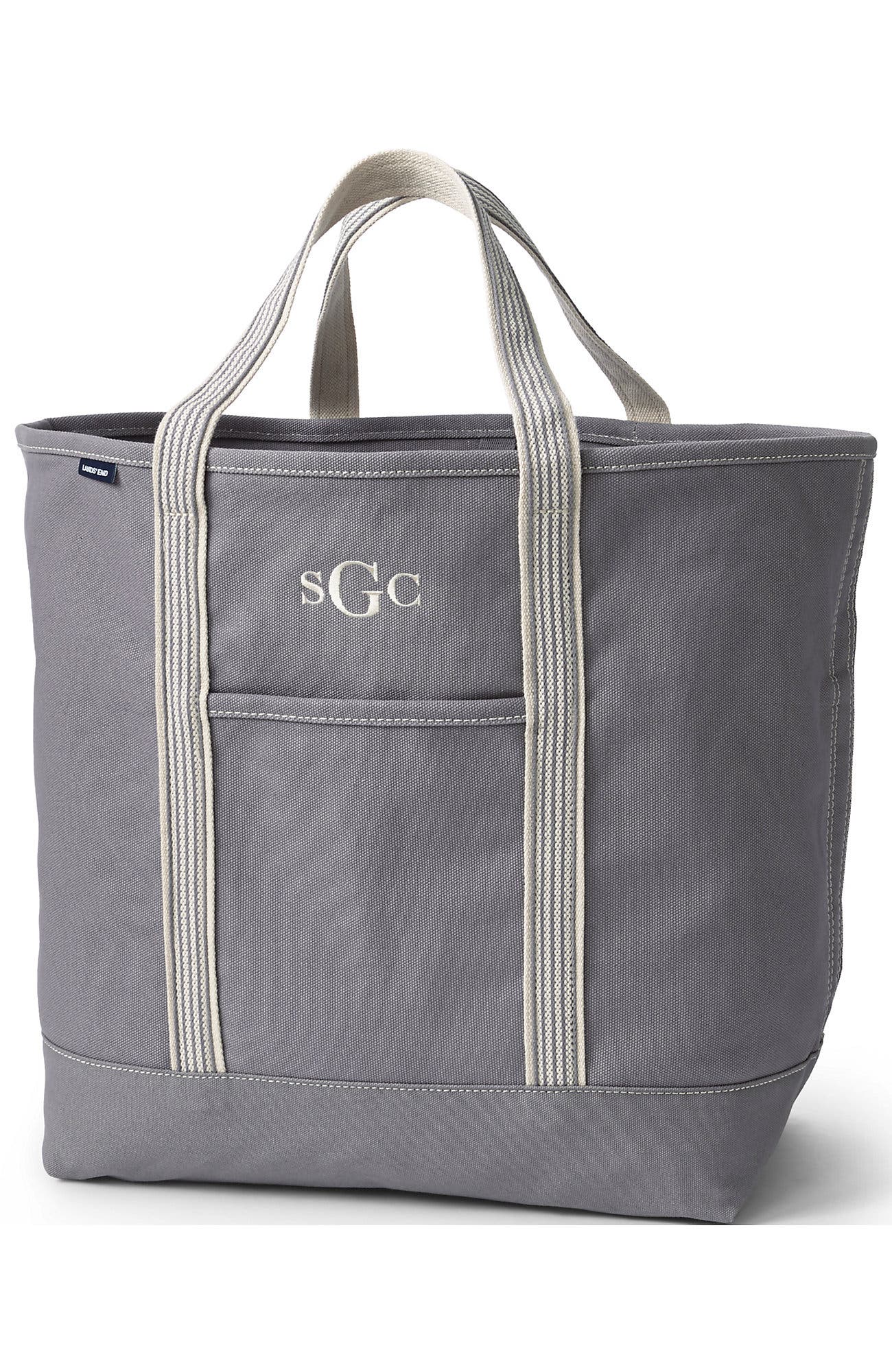 Lands' End Open Top Canvas Tote Bag, Alternate, color, Silver Graphite