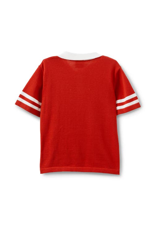 Shop Cotton On Kids Kid's Preston Knit Polo In Varsity Red Vanilla Stripe
