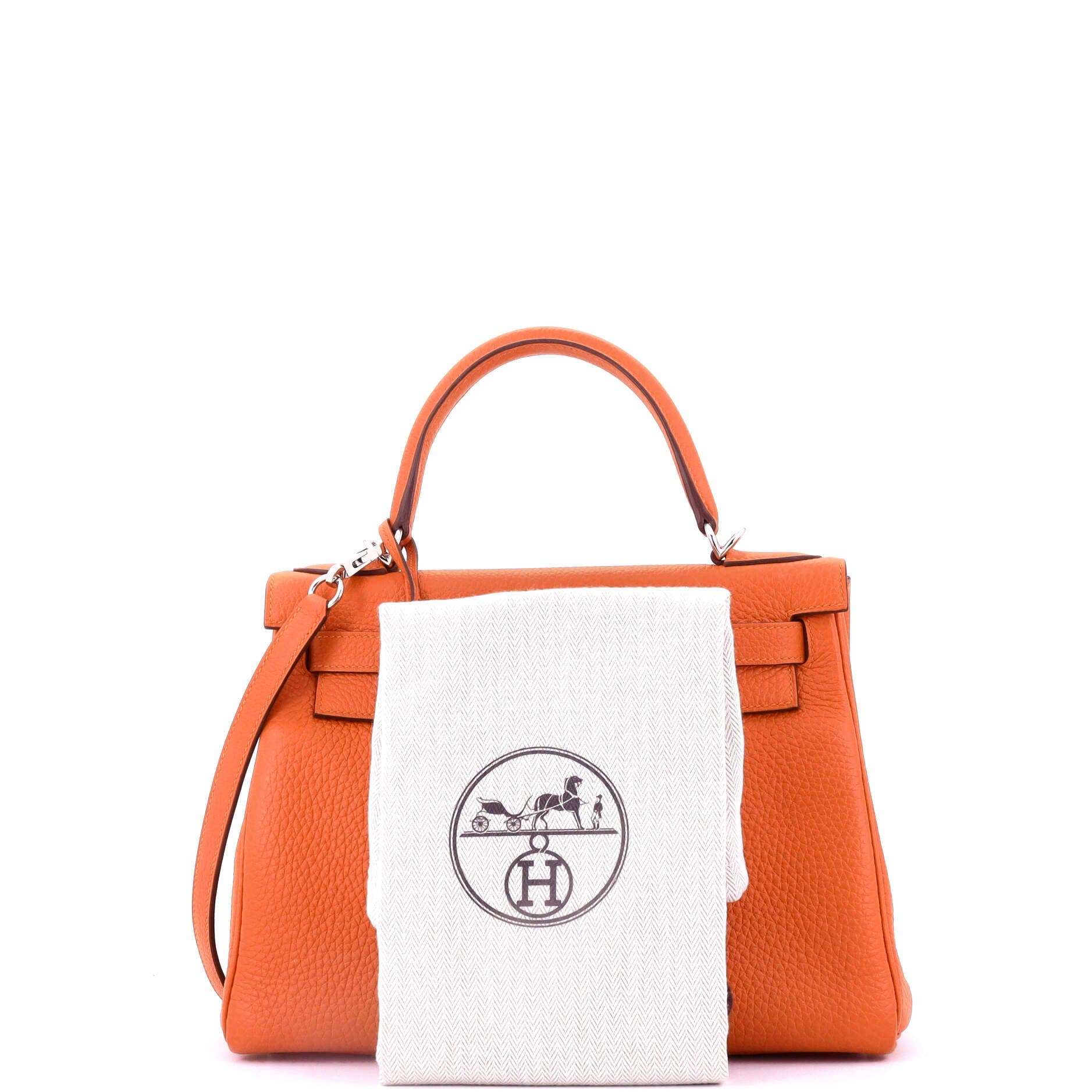 Pre-Owned Hermes Kelly Handbag Orange Clemence with Palladium Hardware 28, Alternate, color, 