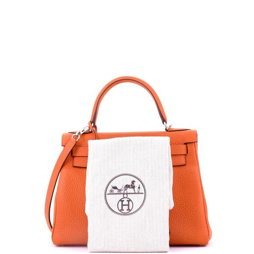 Pre-owned Hermes  Hermes Kelly Handbag Orange Clemence With Palladium Hardware 28 In Orange