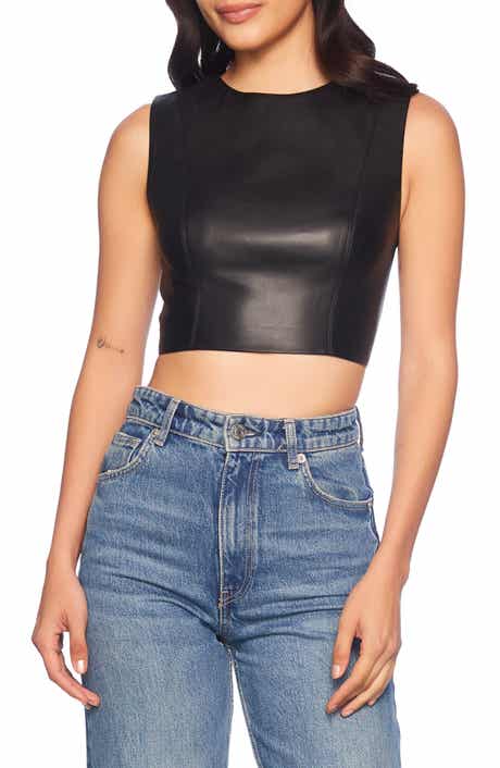 Susana Monaco Sleeveless Faux Leather Crop Top