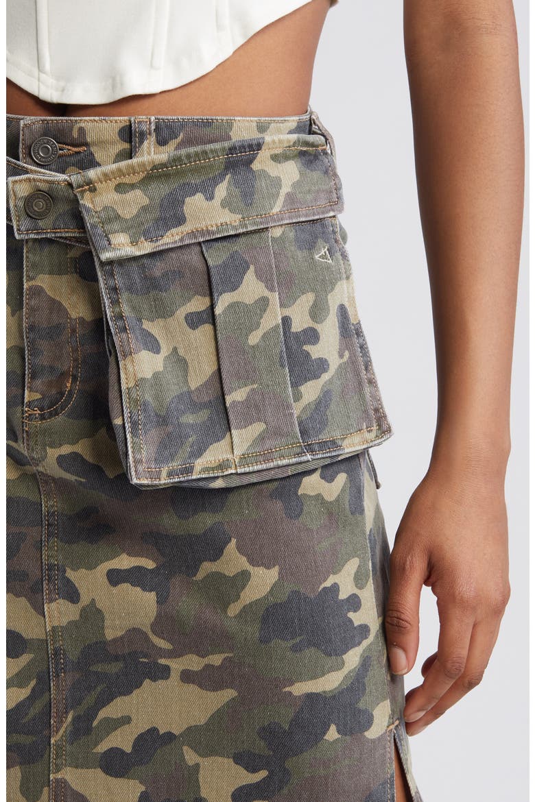 Camo Cargo Denim Maxi Skirt, Alternate, color, OLIVE