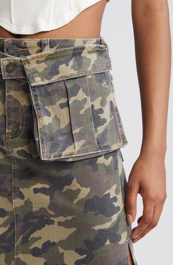 Camo Cargo Denim Maxi Skirt