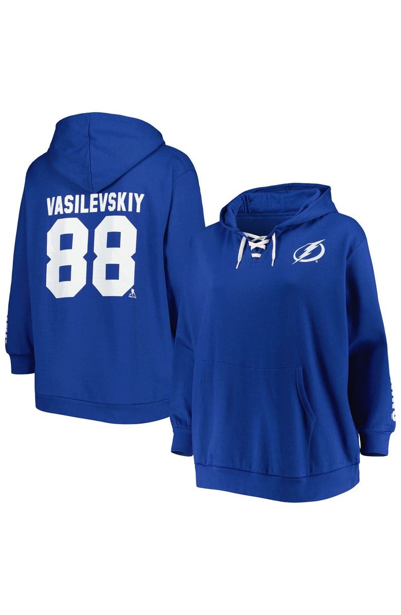 PROFILE Women's Andrei Vasilevskiy Royal Tampa Bay Lightning Plus Size Lace-Up V-Neck Pullover Hoodie, Main, color, 