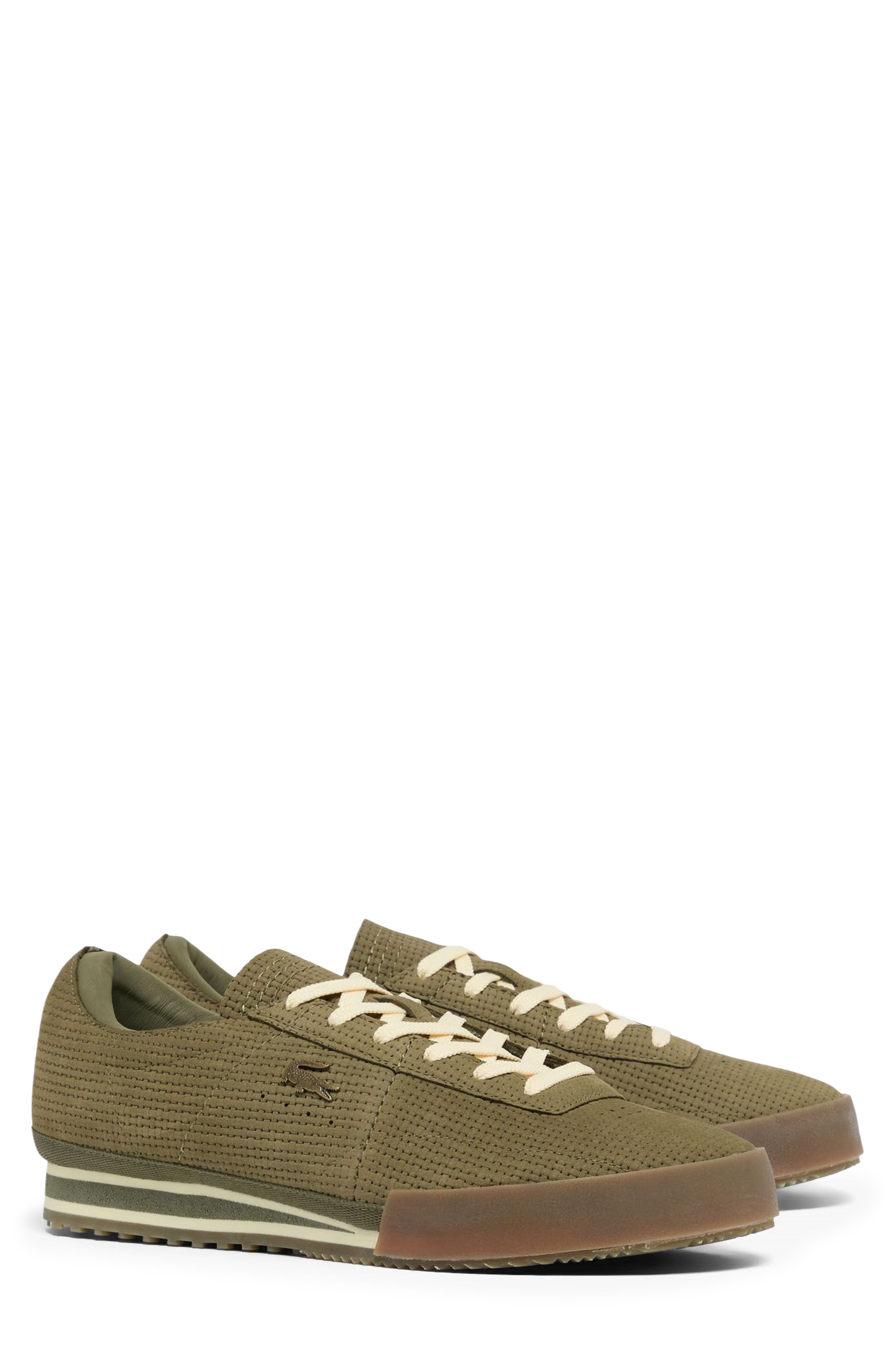 Lacoste Aura Embossed Leather Low Top Sneaker, Main, color, Khaki/ Gum