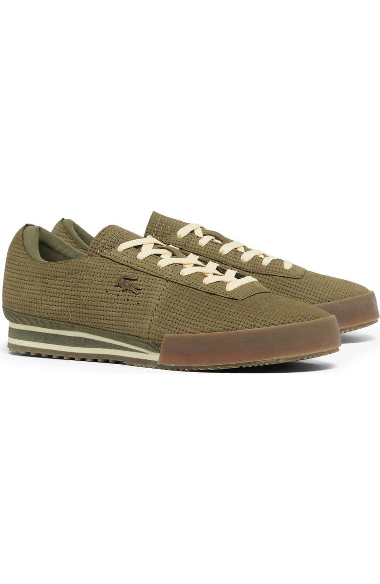 Lacoste Aura Embossed Leather Low Top Sneaker, Main, color, Khaki/ Gum
