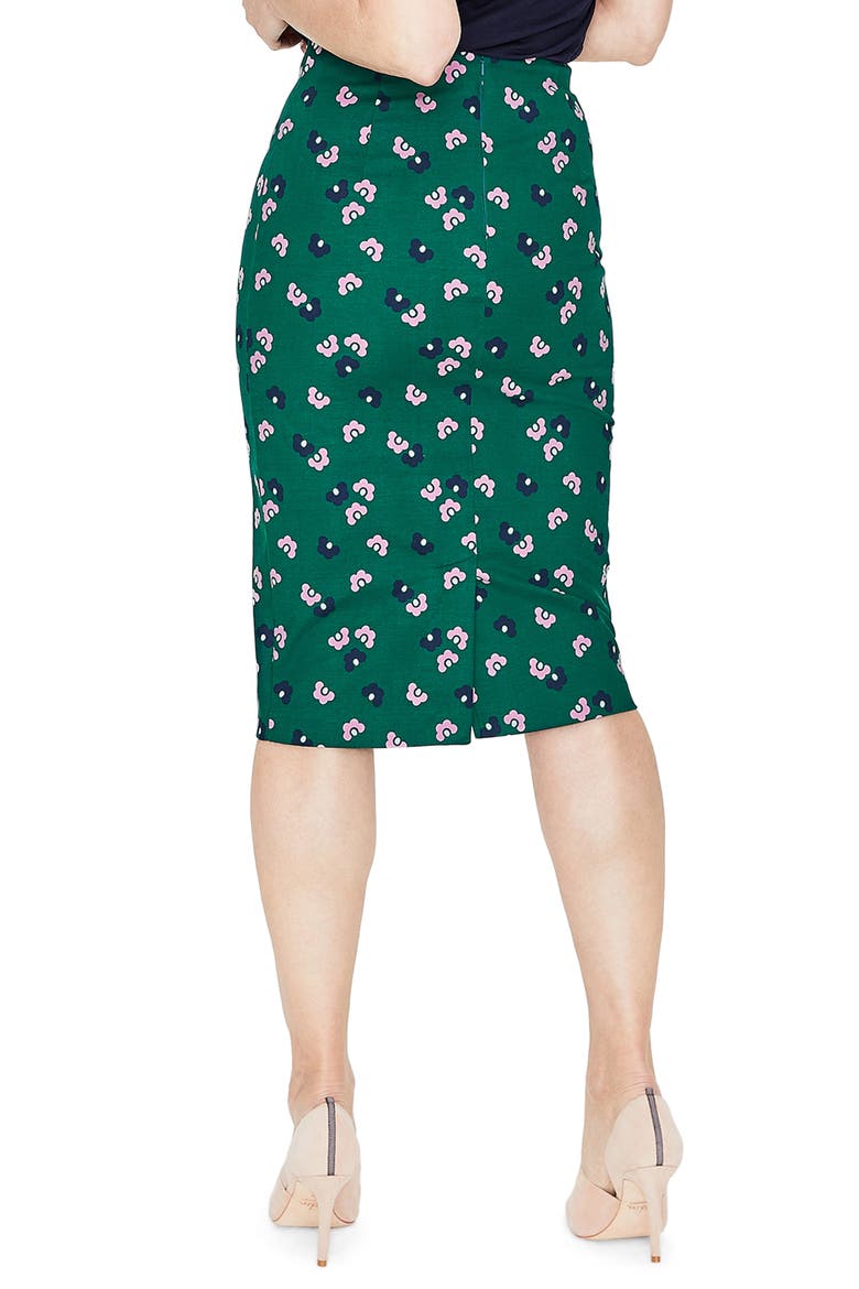 Richmond Stretch Cotton Pencil Skirt, Alternate, color, WOODLAND GREEN DAISY CLOUD