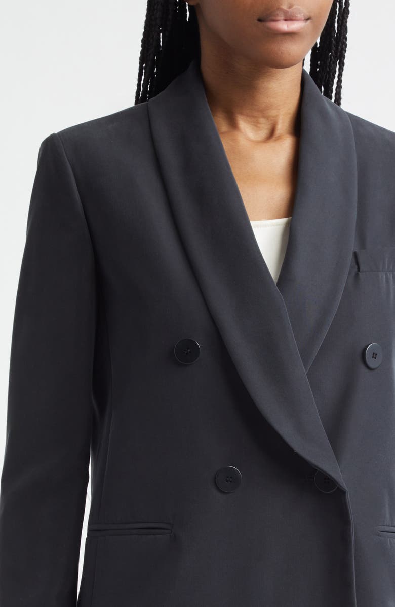 Emporio Armani Relaxed Fit Double Breasted Cupro Blazer, Alternate, color, Solid Black