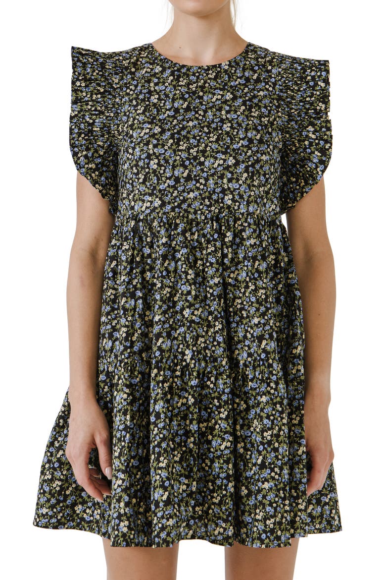 Floral Print Cotton Minidress, Alternate, color, BLACK MULTI