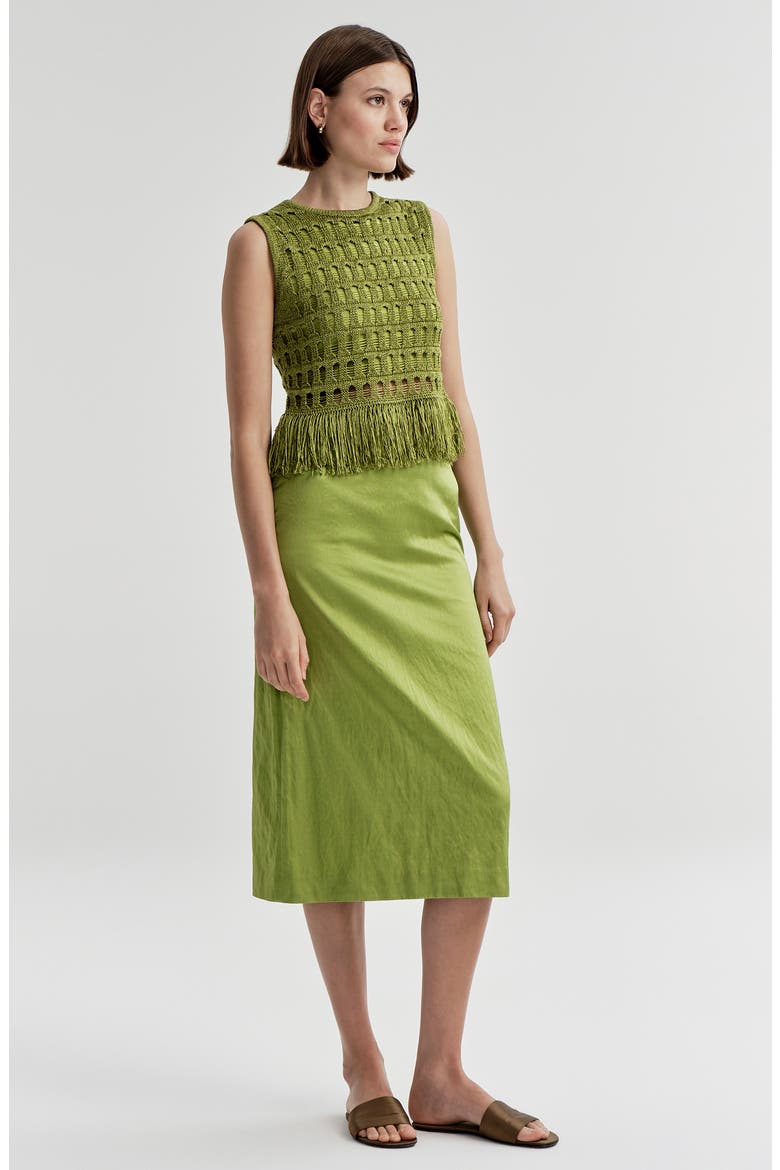 Phoebe Metallic Midi Skirt, Alternate, color, MEADOW GREEN