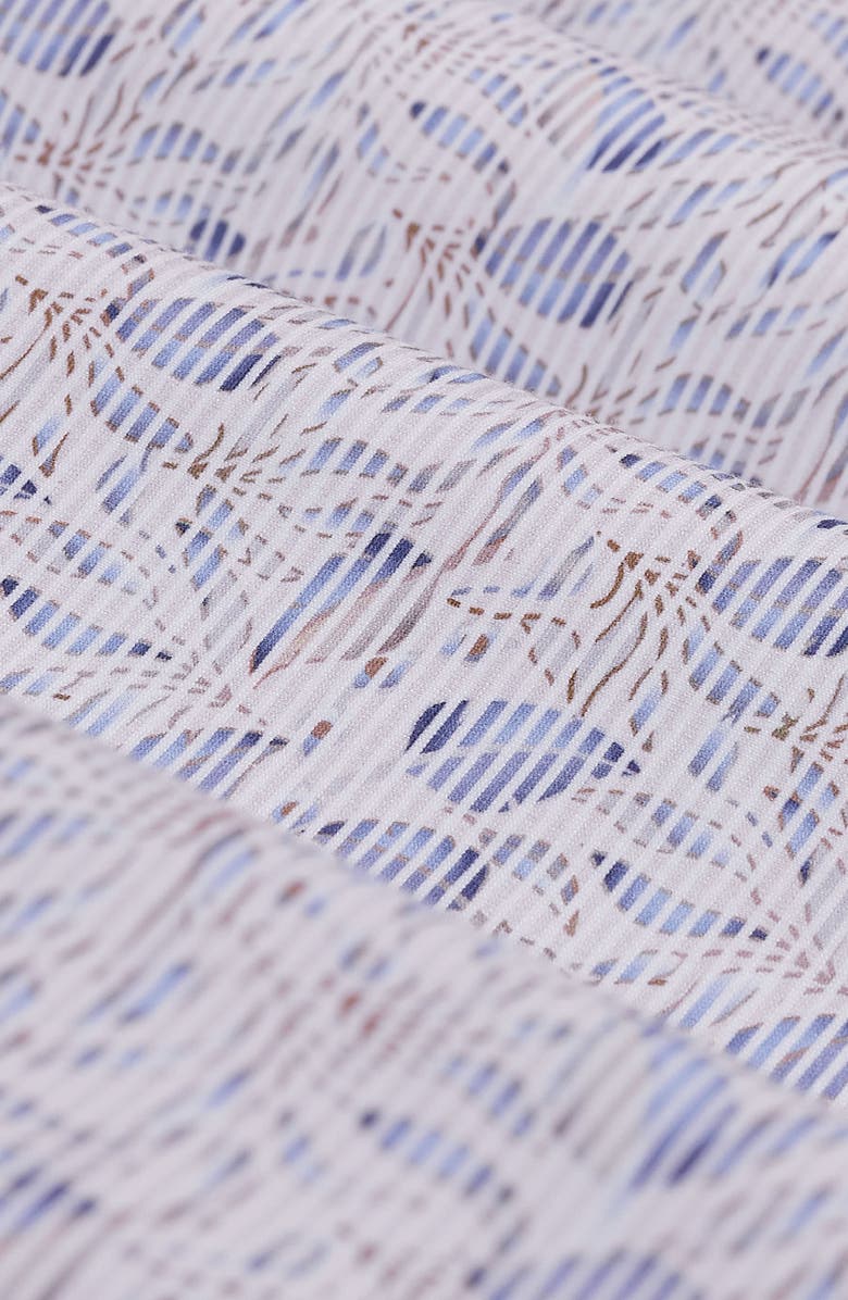 Bugatchi Miles OoohCotton<sup>®</sup> Stripe Leaf Print Short Sleeve Button-Up Shirt, Alternate, color, Sand