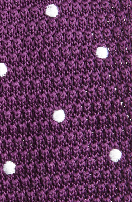 Clifton Wilson Plum Polka Dot Knit Silk Tie In Plum