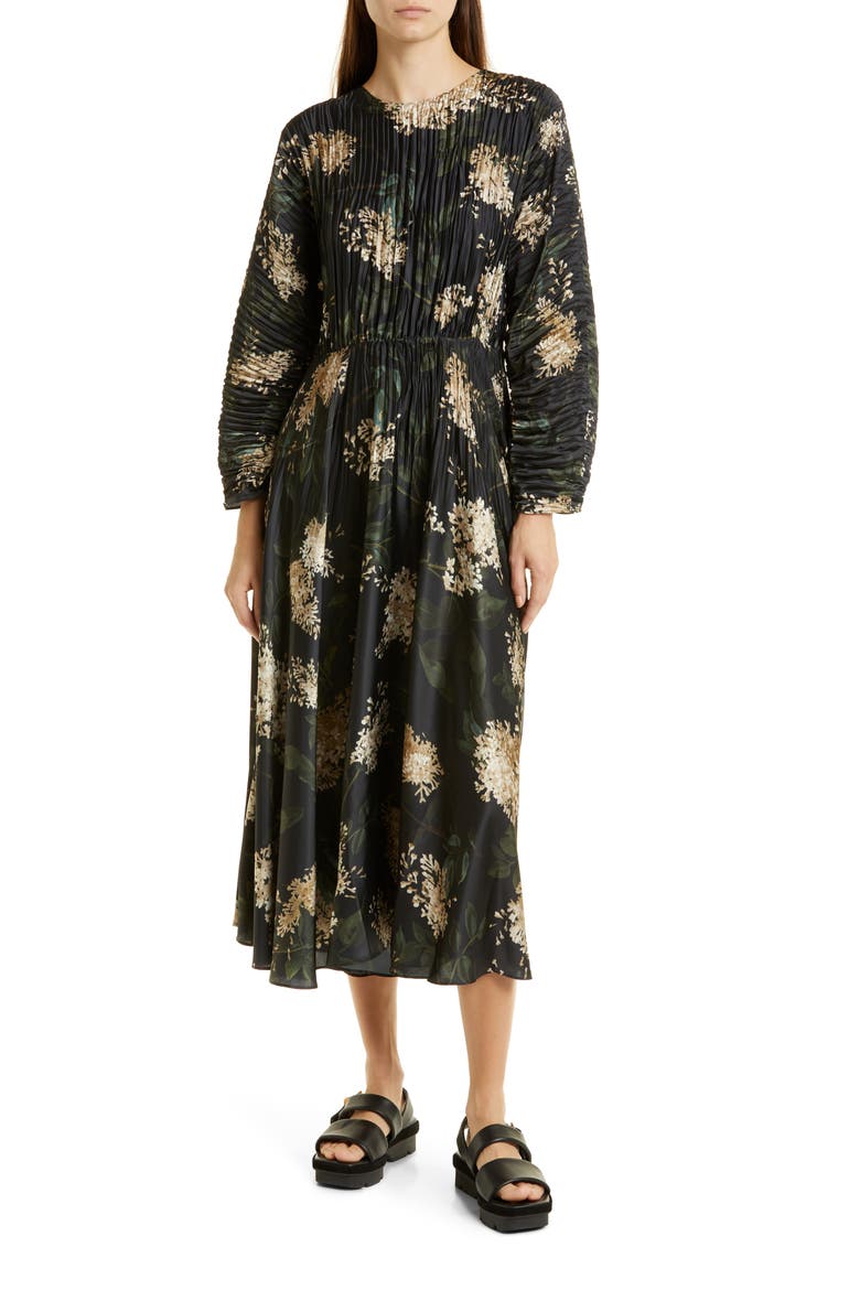 Lilac Floral Print Pleated Dress, Main, color, COASTAL