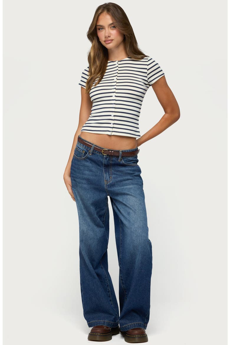 Bonita Stripe Button-Up Crop Top, Alternate, color, CREAM-AND-NAVY