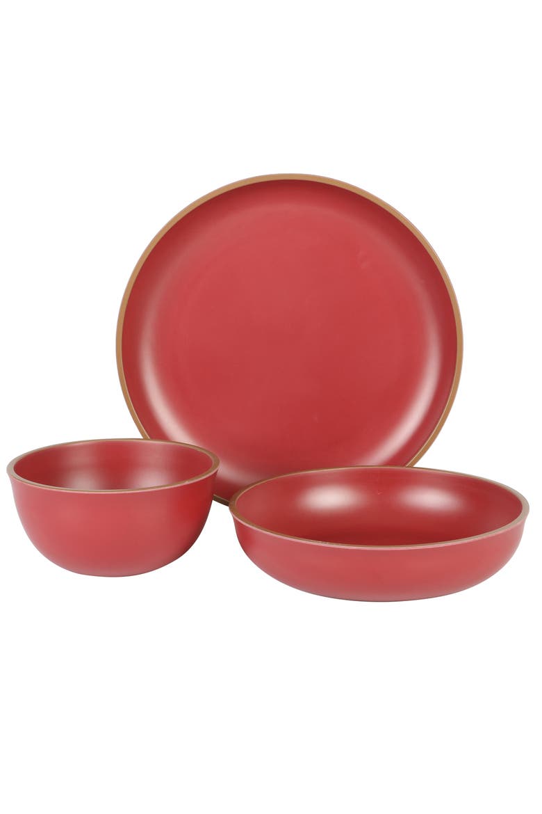 Rockabye 12 Piece Double Bowl Malemine Dinnerware Set, Alternate, color, Red