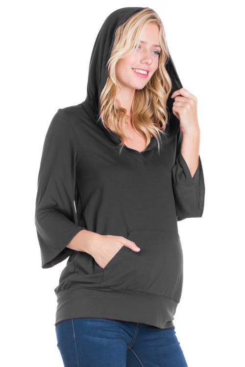 24seven Comfort Apparel Oversized Maternity Fashion Hoodie Top In Gray