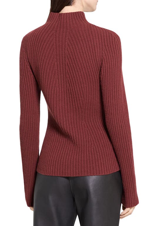 Theory Traveling Mock Neck Rib Cashmere Sweater In Burgundy