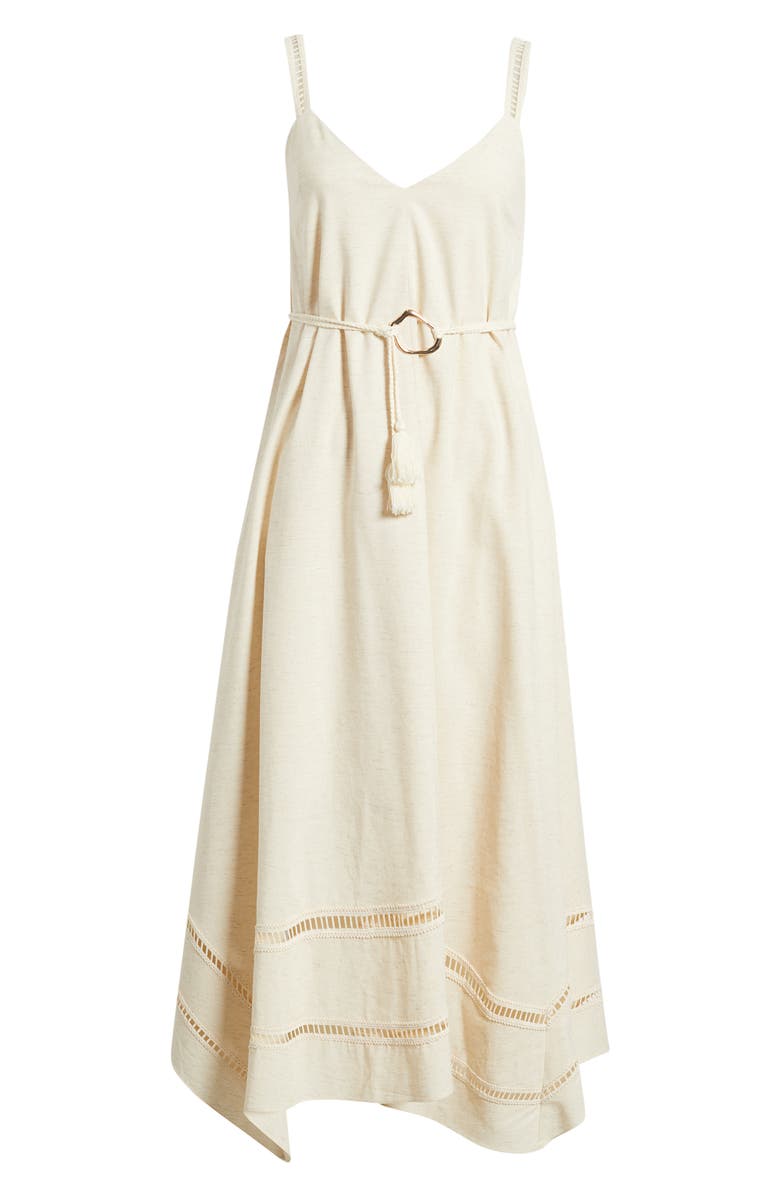 MOON RIVER Ladder Stitch Detail Handkerchief Hem Cotton & Linen Dress, Alternate, color, Oatmeal