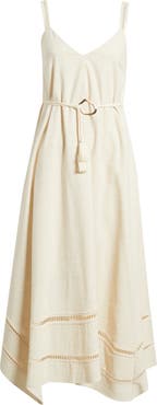 MOON RIVER Ladder Stitch Detail Handkerchief Hem Cotton & Linen Dress