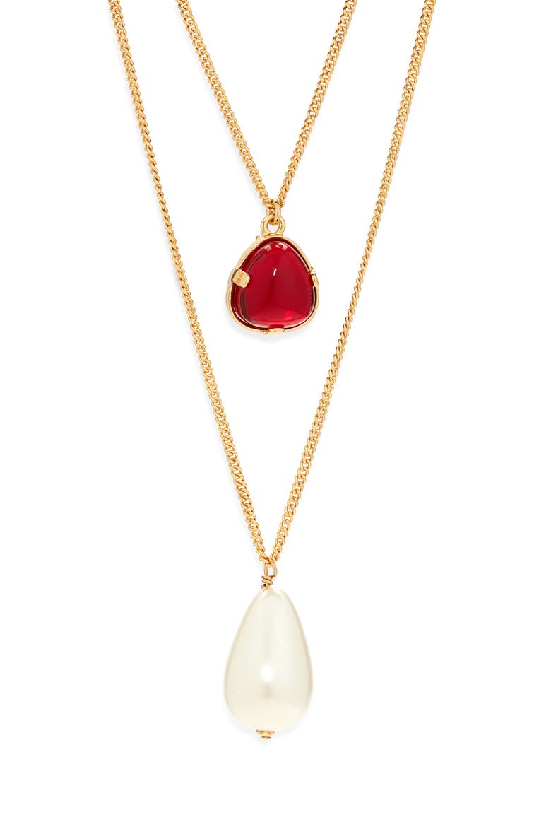 Faux Pearl Pendant Layered Necklace, Main, color, GOLD