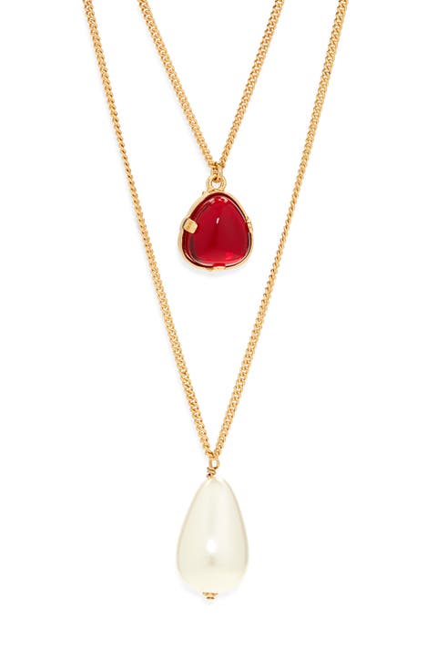 Faux Pearl Pendant Layered Necklace