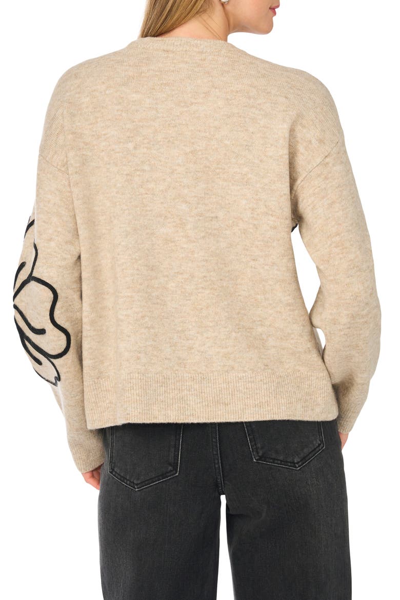 Floral Embroidered Crewneck Sweater, Alternate, color, OATMEAL