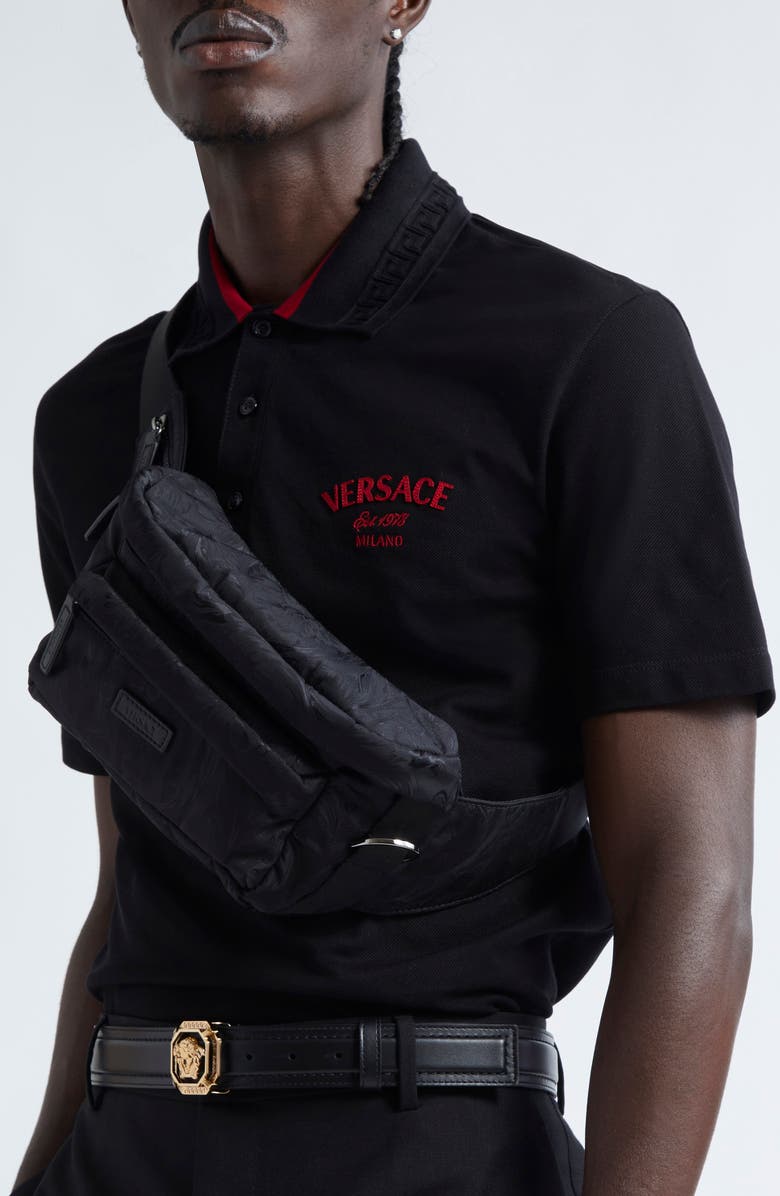 Versace Small Barocco Jacquard Nylon Belt Bag, Alternate, color, Black Ruthenium