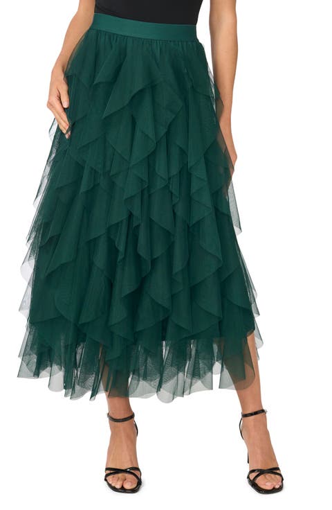 Ruffled Tulle Midi Skirt