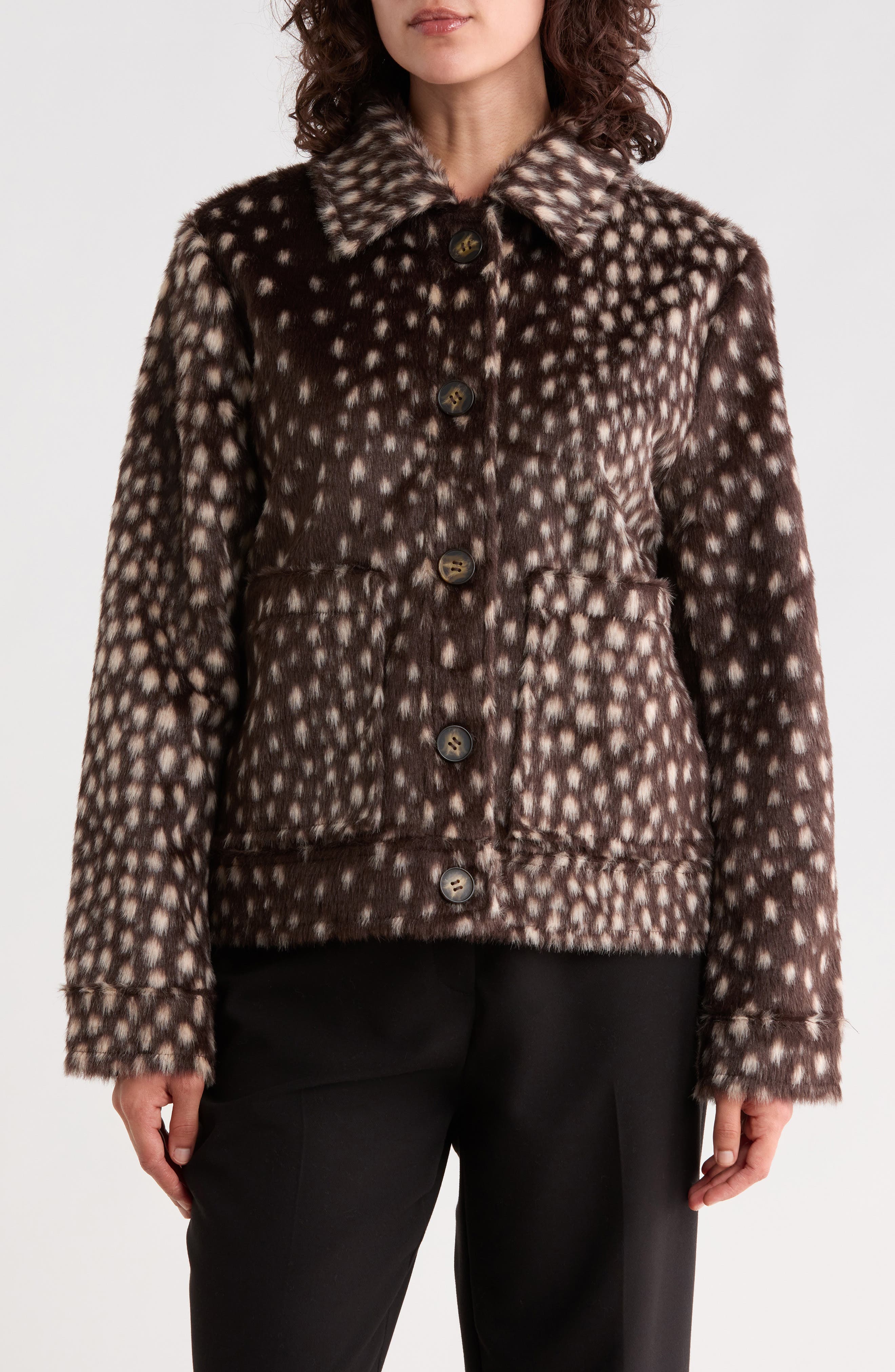 Bernardo Bambi Faux Fur Jacket In Brown White