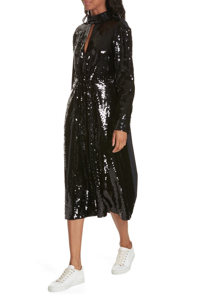 Avril Sequin Midi Dress, Alternate, color, BLACK/ NAVY MULTI
