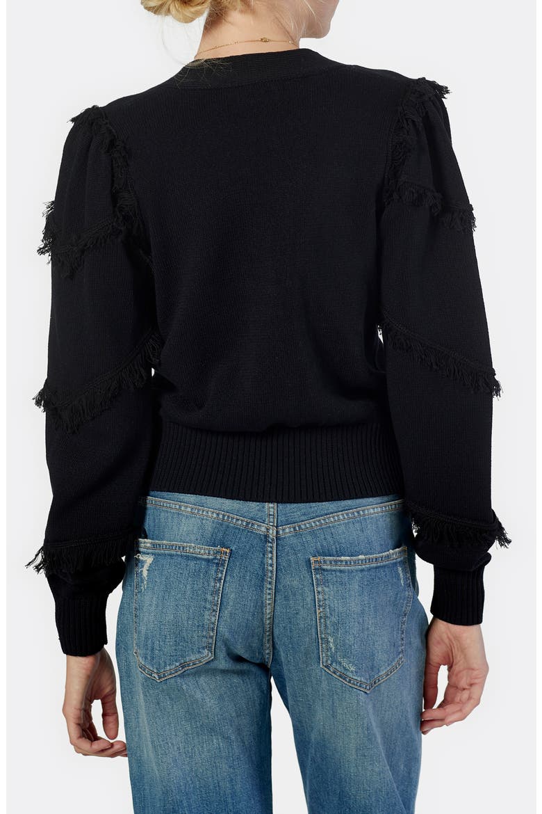 Yves Fringe Crop Cardigan, Alternate, color, CAVIAR