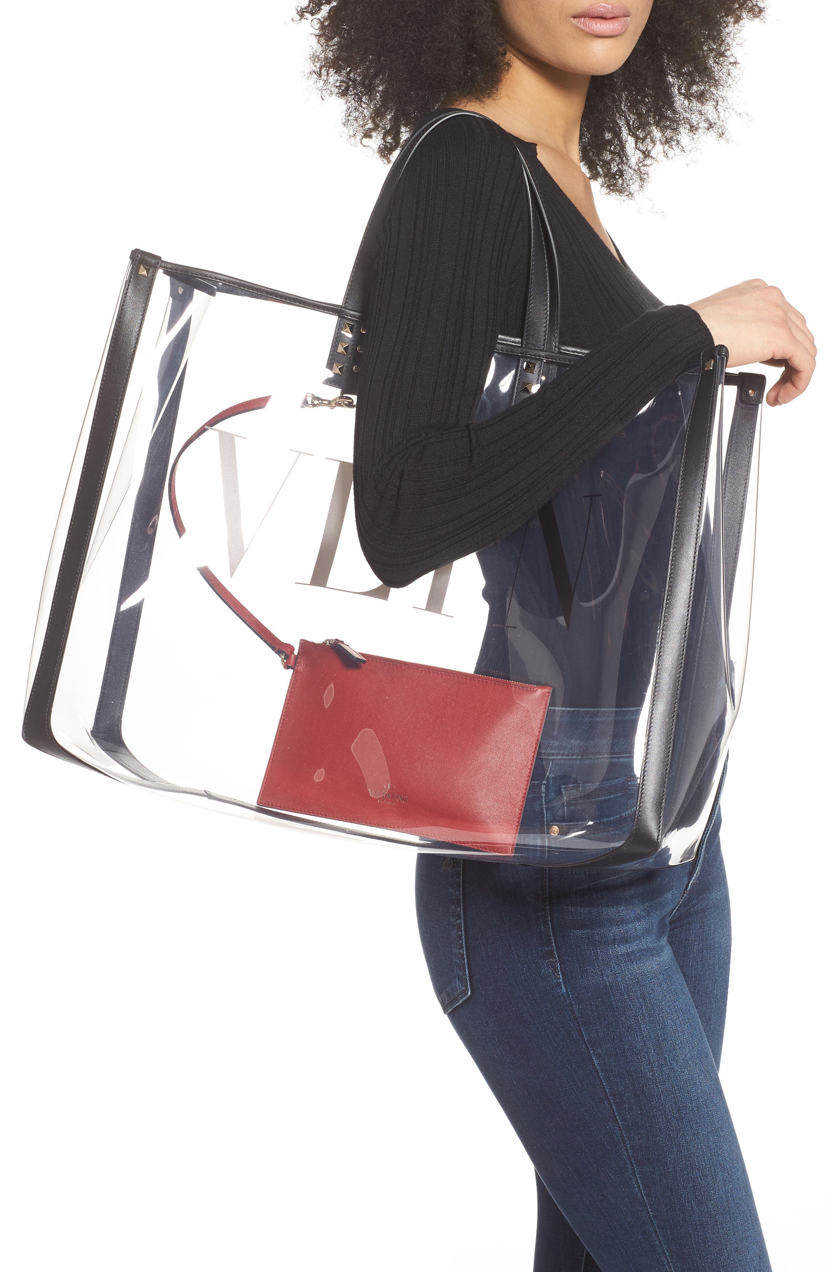 Valentino Garavani Large Grande Plage VLTN Logo Clear Tote, Alternate, color, 