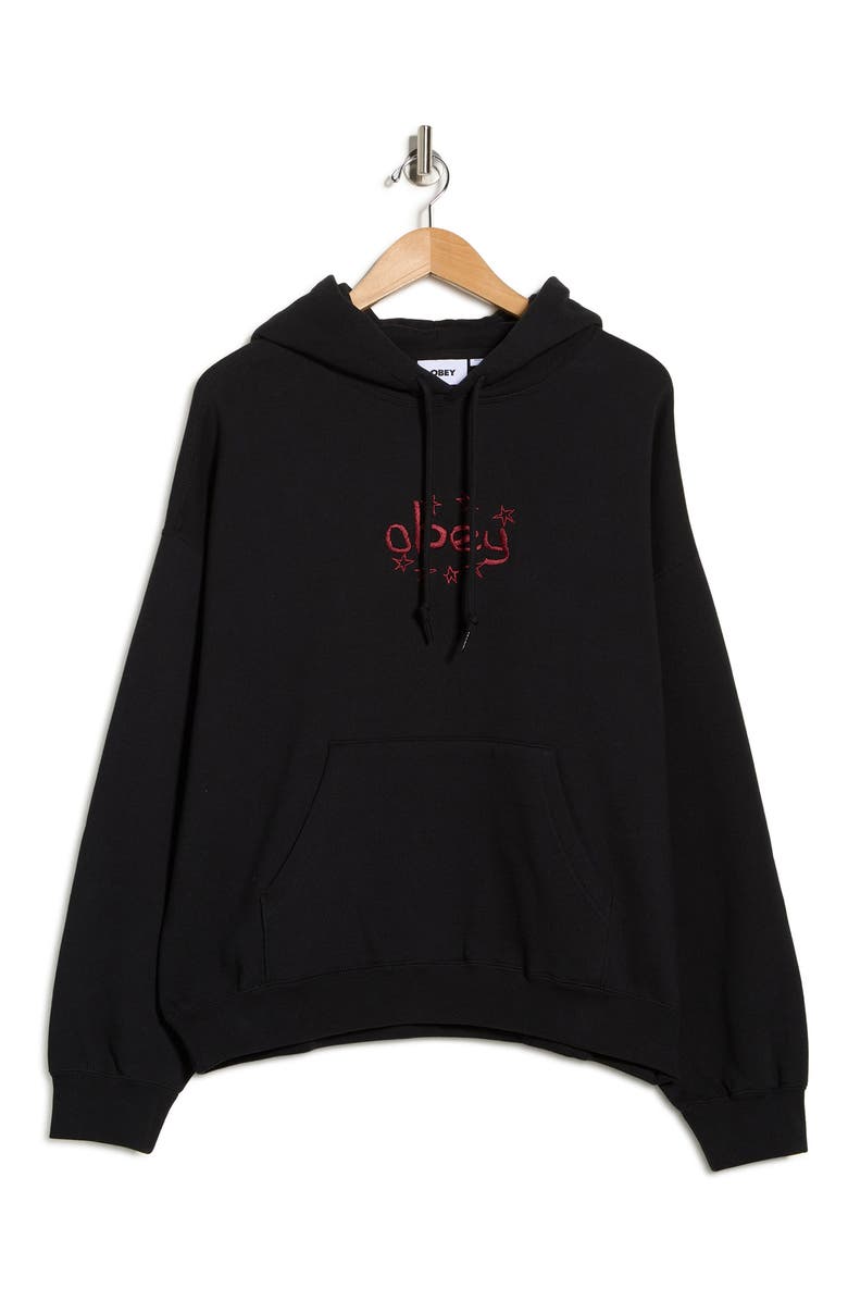 Obey Stars Embroidered Logo Hoodie, Main, color, Digital Black