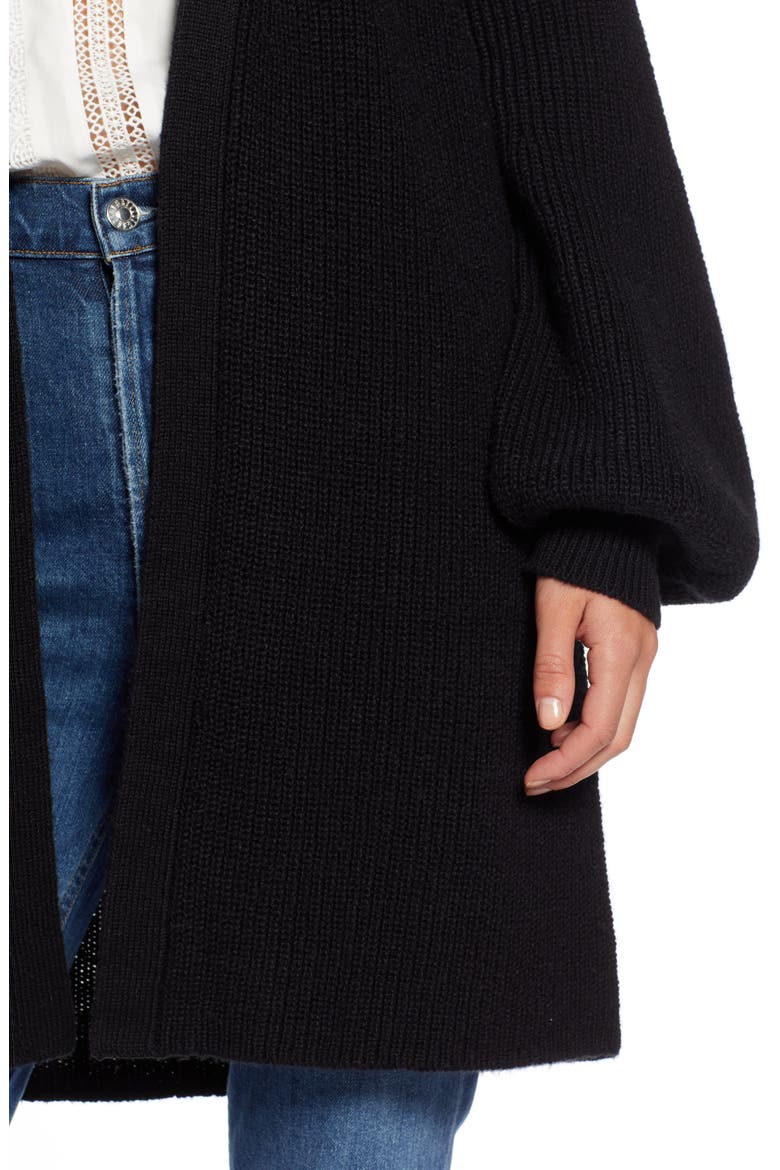 Long Blouson Sleeve Cardigan, Alternate, color, BLACK