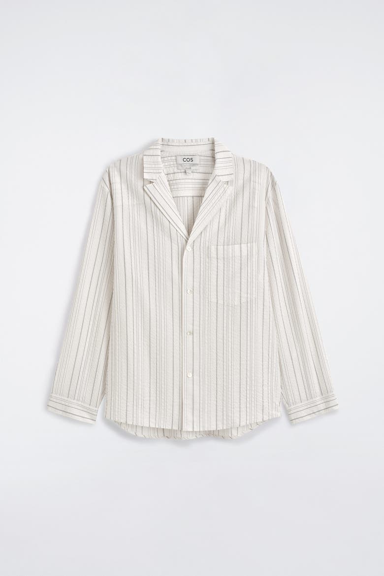 Striped Textured Camp-collar Shirt, Alternate, color, WHITE / STRIPED