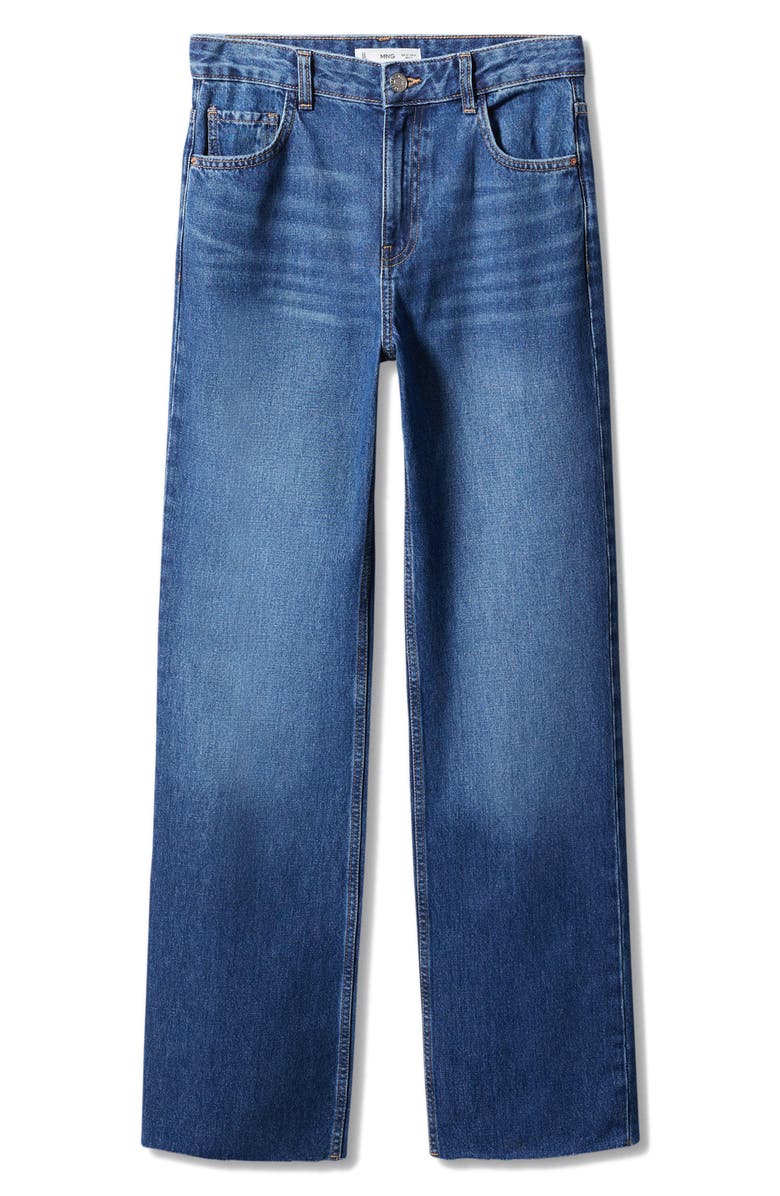 MANGO Raw Hem Mid Rise Wide Leg Jeans, Alternate, color, 
