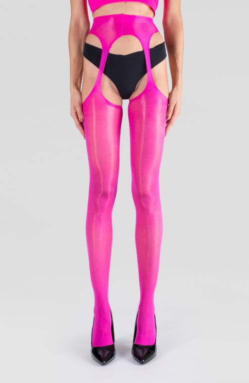 Lechery Women's Lustrous Silky Shiny Sheer Suspender Crotchless High-waist Pantyhose Tights In Pink