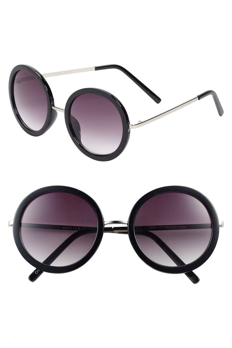 Fantas Eyes Round 51mm Sunglasses, Main, color, BLACK