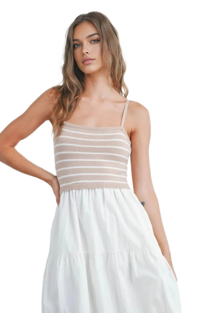 Knit and Lounge Knit Bodice Tiered Midi Dress with Spaghetti Straps, Alternate, color, 