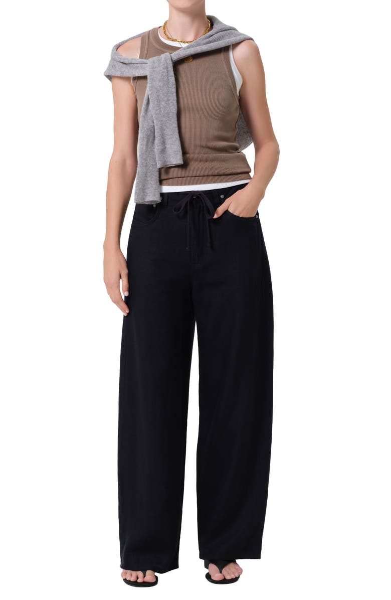 Citizens of Humanity Brynn Drawstring Waist Wide Leg Linen Pants, Alternate, color, True Navy