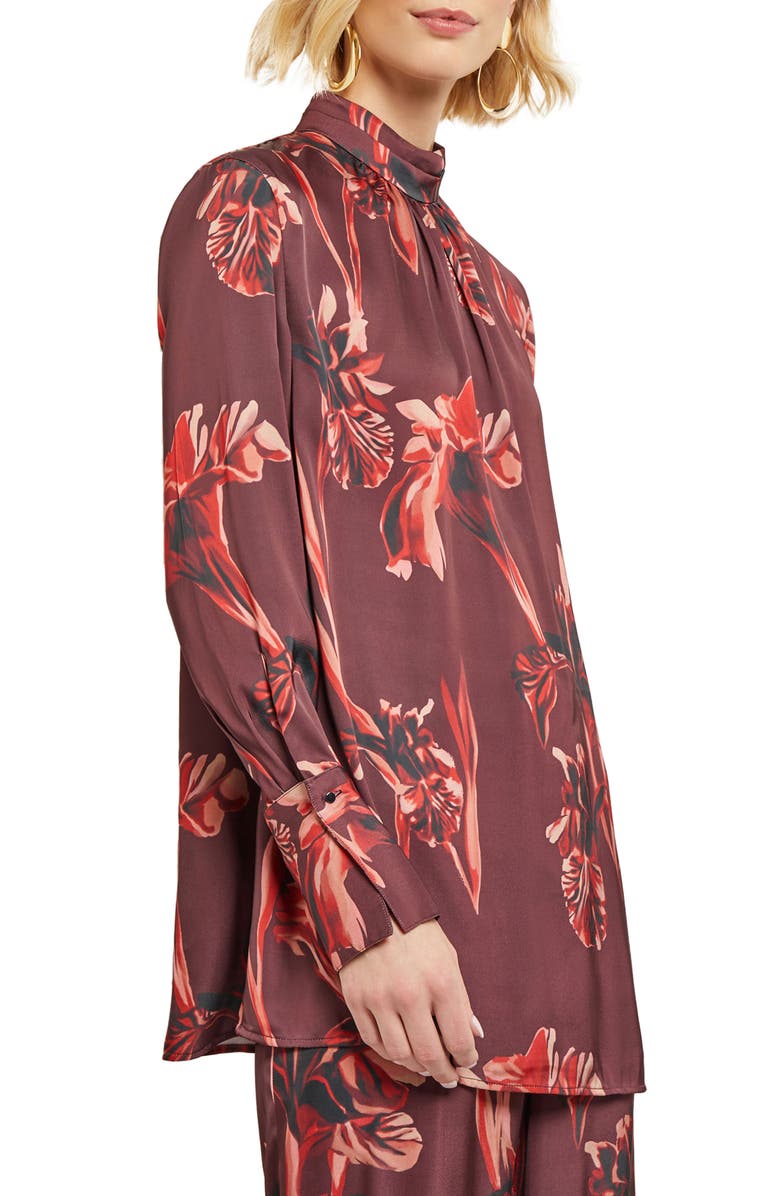 Misook Floral Long Sleeve Blouse, Alternate, color, Mahogany/Classic Red/Venetian