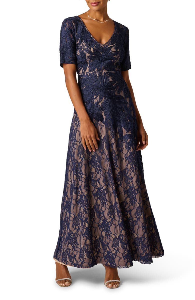 Adrianna Papell Soutache Lace Gown, Main, color, 