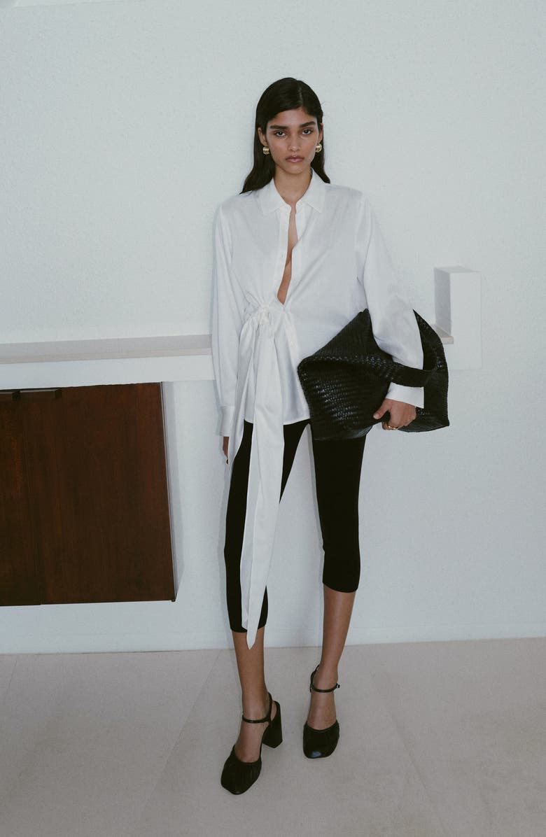 MANGO Side Knot Shirt, Alternate, color, Off White