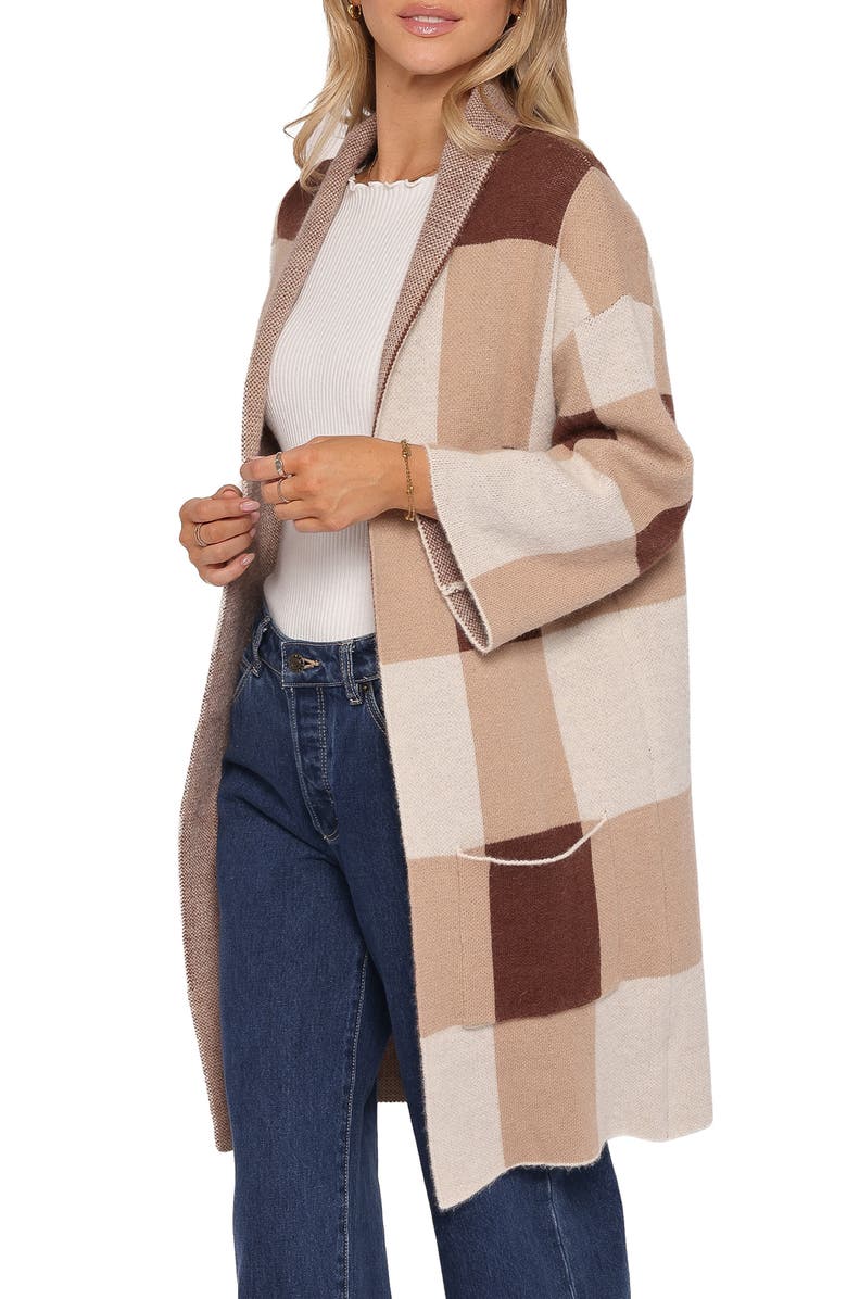 Petal & Pup Ecoya Check Longline Cardigan, Alternate, color, Brown Plaid